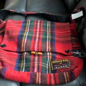 Red Plaid Wool Messenger Bag